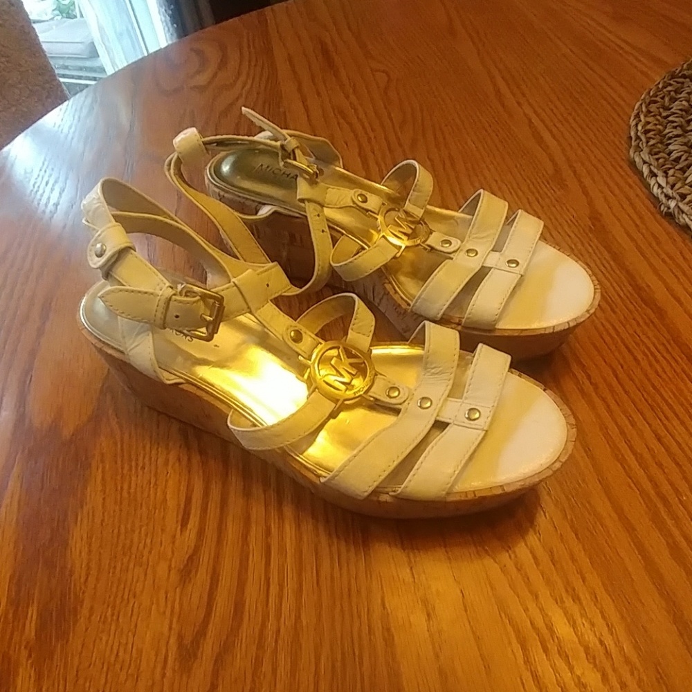 Michael Kors wooden platform white sandals